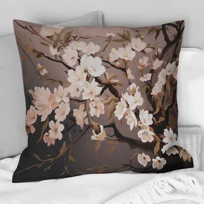 Design Art Branch With Pink And White Cherry Blossoms I - Cherry Blossom Printed Throw Pillow