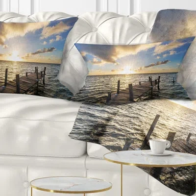 Design Art Bridge Abandoned Boardwalk In Seashore Lumbar Pillow
