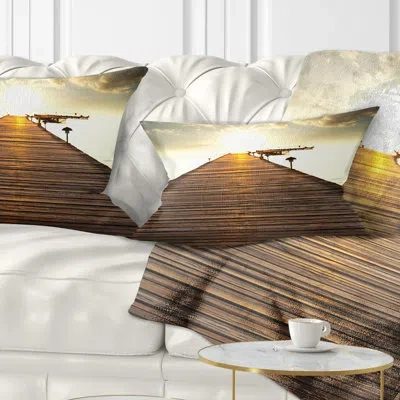 Design Art Bridge Large Boardwalk Glowing In Sunlight Lumbar Pillow