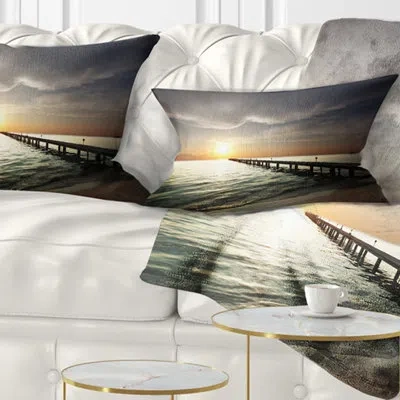 Design Art Bridge Long Boardwalk In The Cloudy Dark Sea Lumbar Pillow
