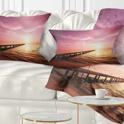 Design Art Bridge Long Boardwalk Into Sunset Sea Lumbar Pillow