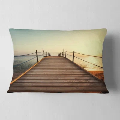 Design Art Bridge Strong Wooden Boardwalk Into Sea Lumbar Pillow