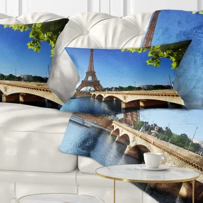 Design Art Bridge To Paris Paris Eiffel Towerparis - Cityscape Printed Throw Pillow