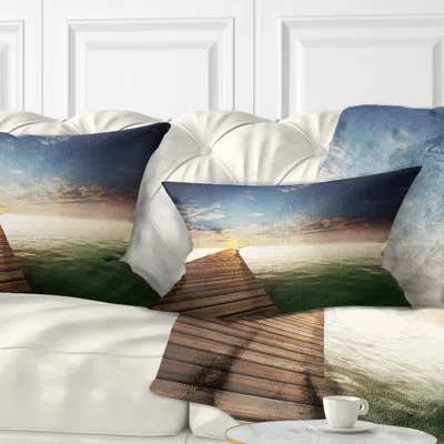 Design Art Bridge Wooden Boardwalk Into Indefinite Sea Lumbar Pillow