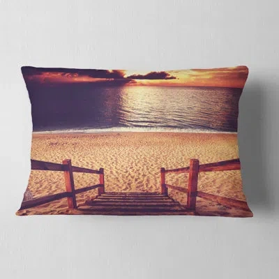Design Art Bridge Wooden Boardwalk Over Clear Waters Lumbar Pillow