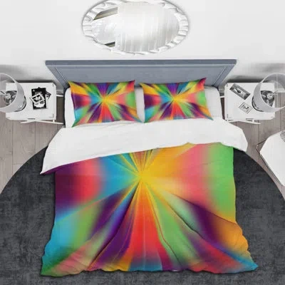 Design Art Bright And Colorful Radial Rays - Modern Duvet Cover Set - Microfiber Polyester In Multicolor