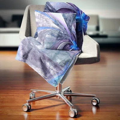 Design Art Bright Blue Fractal Flower Design - Floral Printed Pillow In Black