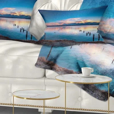 Design Art Bright Blue Sky And Blue Waters - Sea & Shore Printed Throw Pillow