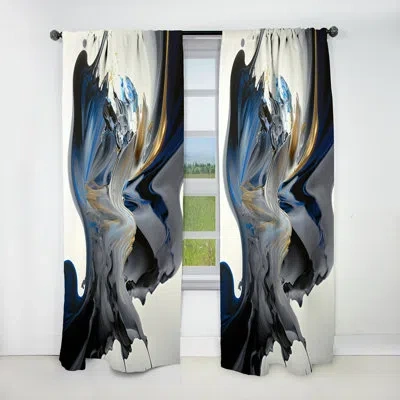 Design Art Bright Blue Smooth Abstract I - Abstract Blackout Curtain - 1 Panel In Blue;gold