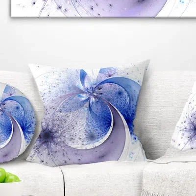 Design Art Bright Blue Symmetrical Fractal Flower - Floral Printed Pillow In Black