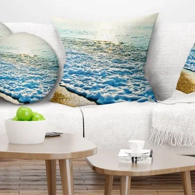 Design Art Bright Blue Tranquil Seashore - Sea & Shore Printed Pillow