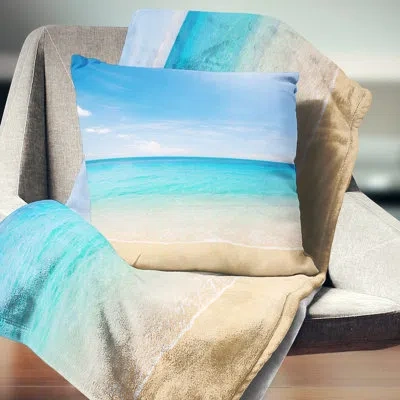 Design Art Bright Blue Tropical Beach - Sea & Shore Printed Throw Pillow