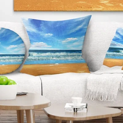Design Art Bright Blue Waters And Sky In Beach - Sea & Shore Printed Pillow