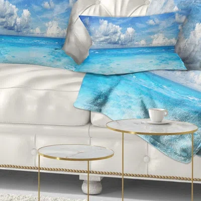 Design Art Bright Blue Waters And Sky Panorama - Sea & Shore Printed Throw Pillow