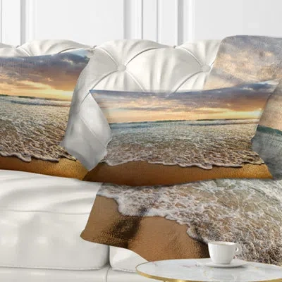Design Art Bright Cloudy Sunset In Calm Ocean - Sea & Shore Printed Pillow In Blue;white