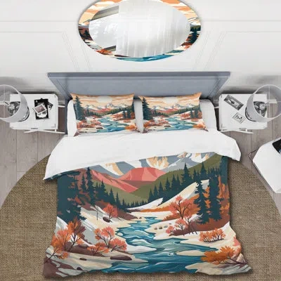 Design Art Bright Colorado Winter Peaks Ii - Fruits Duvet Cover Set In Blue;orange