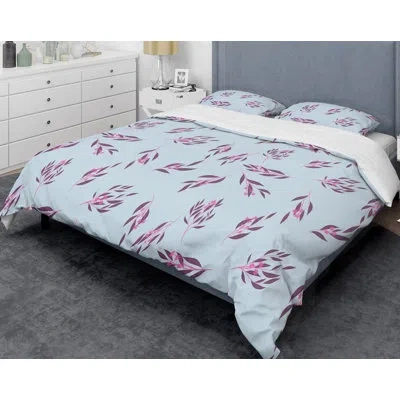 Design Art Bright Eucalyptus Floral I Mid-century Duvet Cover Set In Purple