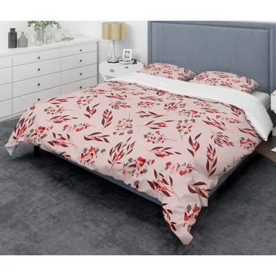 Design Art Bright Eucalyptus Floral Ii Mid-century Duvet Cover Set In Pink