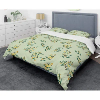 Design Art Bright Eucalyptus Floral Iii Mid-century Duvet Cover Set In Green