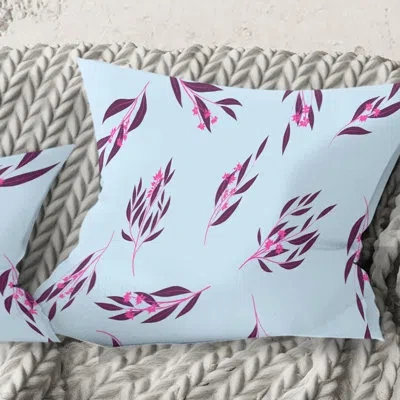 Design Art Bright Eucalyptus Floral Pattern I - Mid-century Modern Printed Throw Pillow In Purple