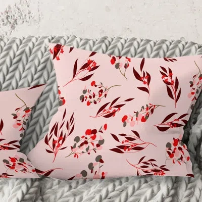 Design Art Bright Eucalyptus Floral Pattern Ii - Mid-century Modern Printed Throw Pillow In Pink