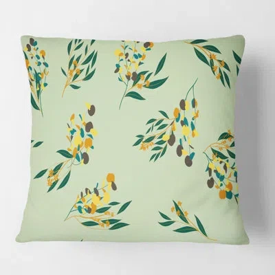 Design Art Bright Eucalyptus Floral Pattern Iii - Mid-century Modern Printed Throw Pillow In Green