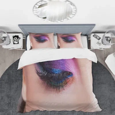 Design Art Bright Eye Makeup In Luxurious Blue Shades - Modern Duvet Cover Set - Microfiber Polyester In Brown,blue