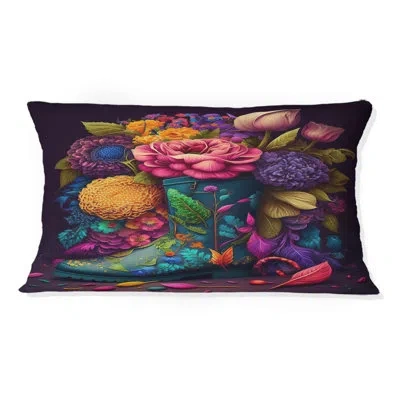 Design Art Bright Floral Bouquet In Farm Boots Iii - Fashion Printed Throw Pillow In Green;pink