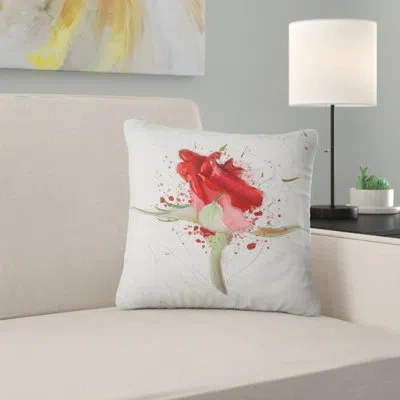 Design Art Bright Hand Drawn Red Rose Sketch - Floral Printed Pillow