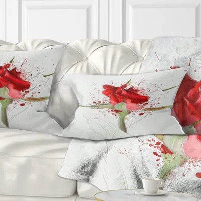 Design Art Bright Hand Drawn Red Rose Sketch - Floral Printed Throw Pillow