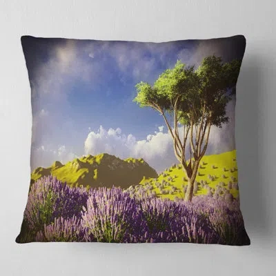 Design Art Bright Lavender Garden Field Landscape Printed Pillow In Purple
