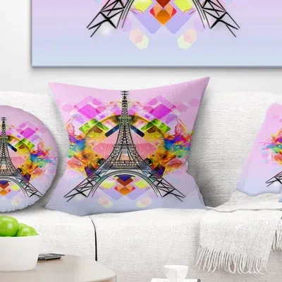 Design Art Bright Paris Eiffel Towercartoon - Abstract Printed Pillow In Pink