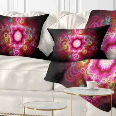 Design Art Bright Pink Fractal Flower - Abstract Printed Pillow