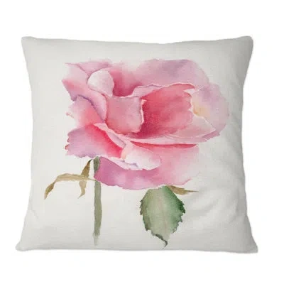 Design Art Bright Pink Rose Vintage Flower - Traditional Printed Throw Pillow