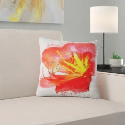 Design Art Bright Red Lily Art - Floral Printed Pillow