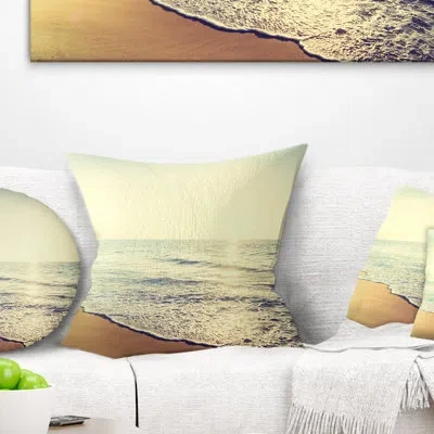 Design Art Bright Seashore During Sunset - Sea & Shore Printed Pillow In Blue