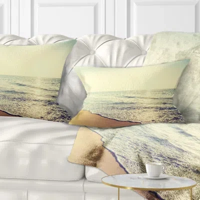 Design Art Bright Seashore During Sunset - Sea & Shore Printed Throw Pillow