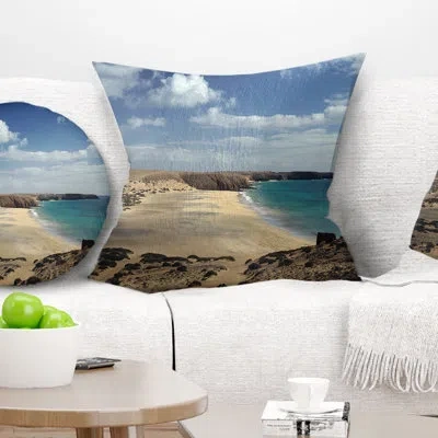 Design Art Bright Seashore With Blue Waters - Sea & Shore Printed Pillow