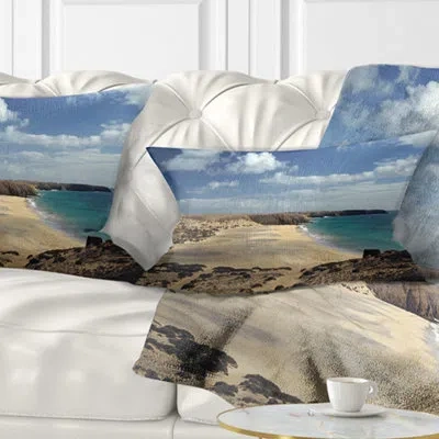 Design Art Bright Seashore With Blue Waters - Sea & Shore Printed Throw Pillow