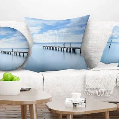 Design Art Bright Sky And Blue Sea - Sea & Shore Printed Pillow