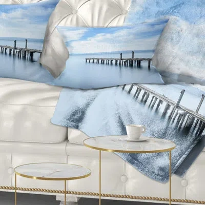 Design Art Bright Sky And Blue Sea - Sea & Shore Printed Pillow