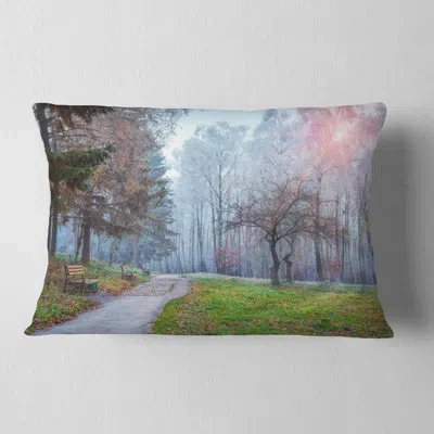 Design Art Bright Sun Over Autumn Trees - Landscape Printed Pillow