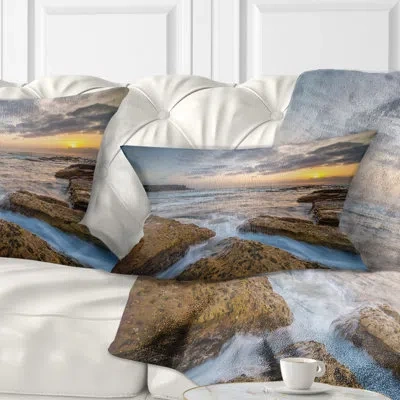 Design Art Bright Sydney Coastline View Seascape Lumbar Pillow In Blue