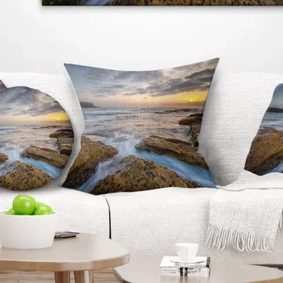 Design Art Bright Sydney Coastline View Seascape Square Pillow Cover & Insert In Blue