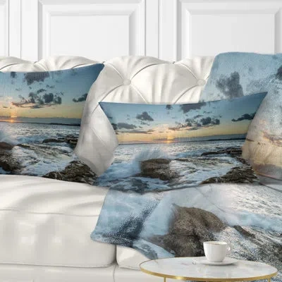 Design Art Bright Sydney Sunset Over Sea Seascape Lumbar Pillow In Blue;white