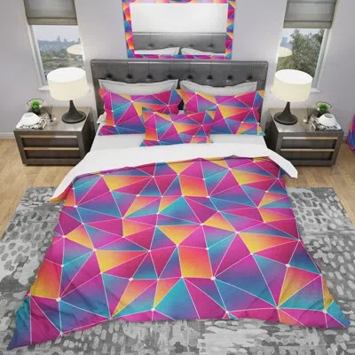 Design Art Bright Triangle With Grunge Effect - Contemporary Abstract Duvet Cover Set - Microfiber Polyester In Blue