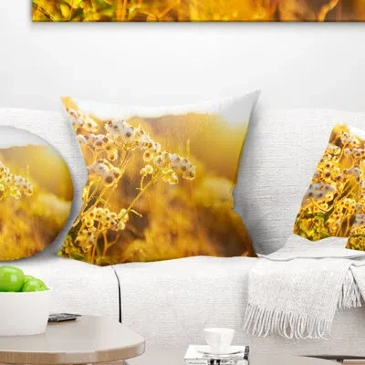 Design Art Bright Yellow Rural Garden Flowers - Floral Printed Pillow