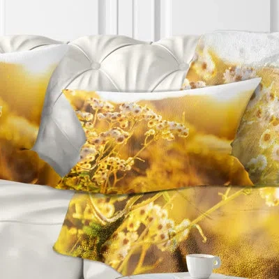 Design Art Bright Yellow Rural Garden Flowers - Floral Printed Throw Pillow