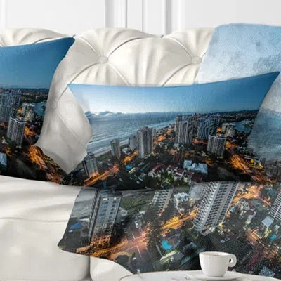 Design Art Brisbane Skyscrapers And Sea Aerial View Cityscape Pillow In Blue