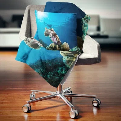 Design Art Broadclub Cuttlefish Underwater - Sea & Shore Printed Pillow In Blue